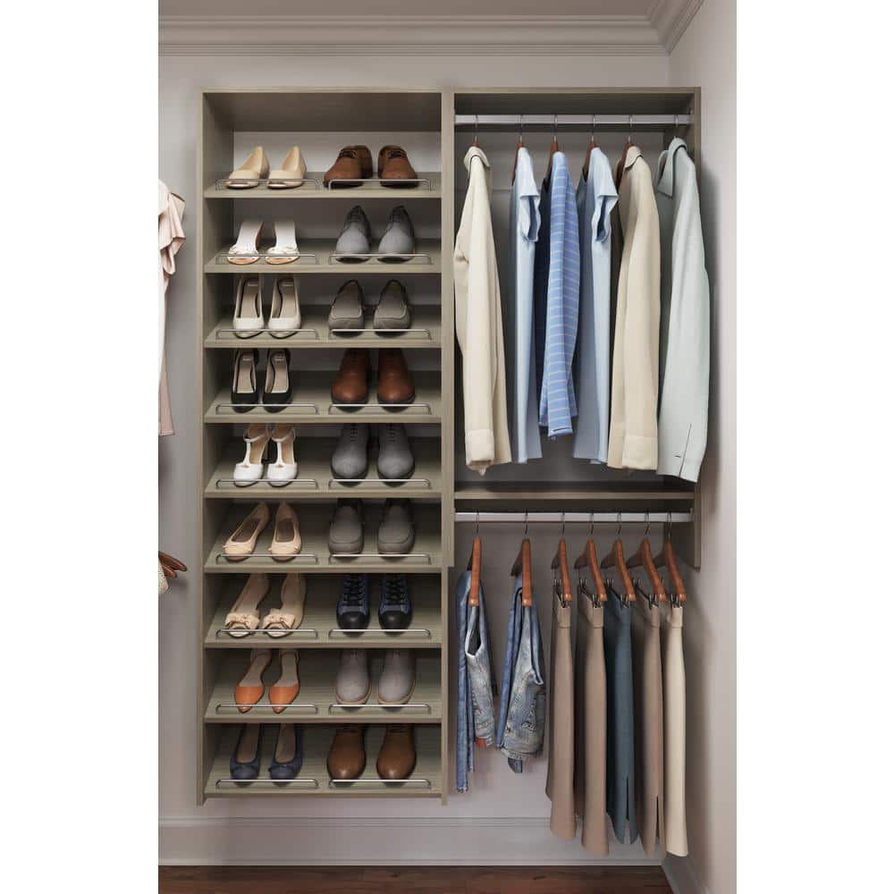 Rustic Gray Wood Closet Organizer with Drawer and Shelves