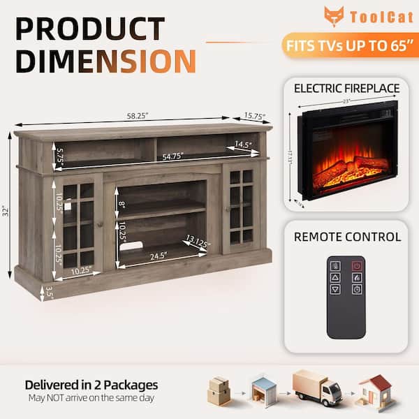 ToolCat 58 in. Freestanding Electric Fireplace TV Stant