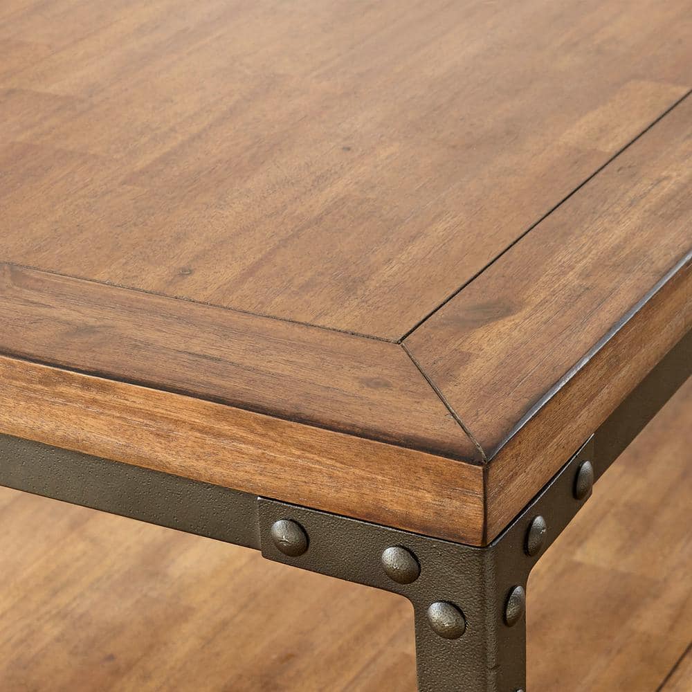 Rustic Acacia Honey & Black Metal Framed End Table