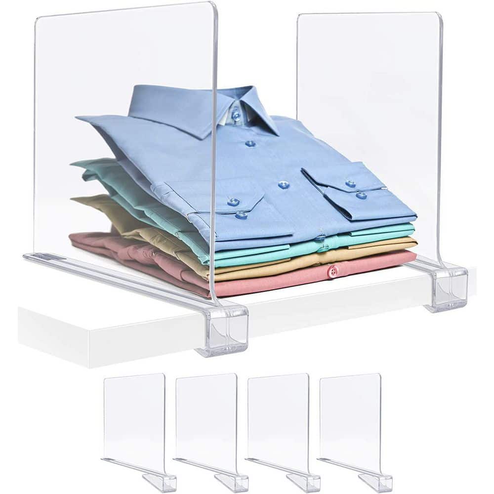 A & R 4 Pack Acrylic Shelf Dividers - Clear Vertical Closet Organizer