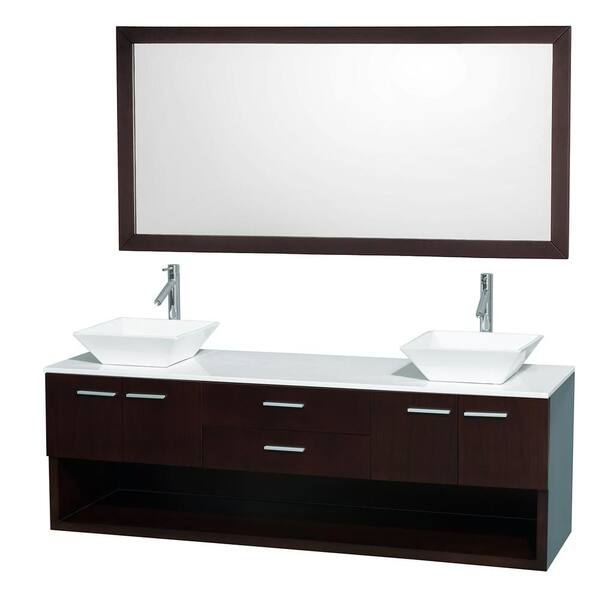 Wyndham Collection Andrea 72 in. Double Vanity in Espresso with Man-Made Stone Vanity Top in White and Sink-DISCONTINUED