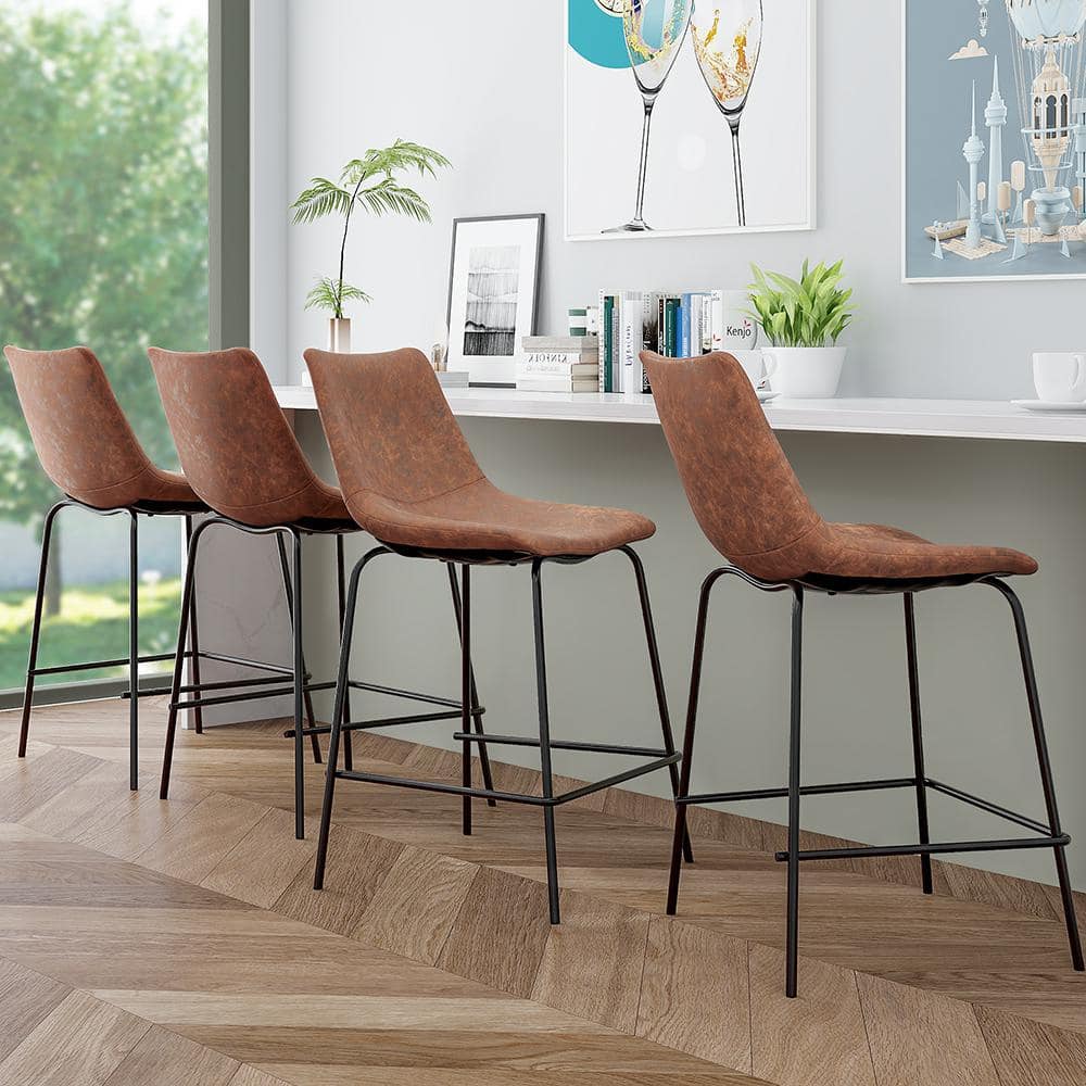 Maypex 35 in. Camel Low Back 24 in. Seat Height Upholstered Counter Bar