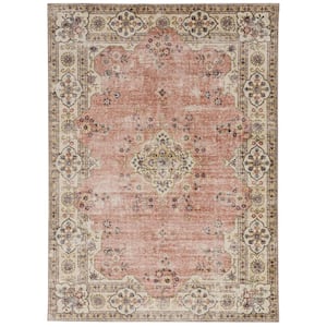 Washable Blaire Pink and Ivory 2 ft. x 3 ft. Distressed Polyester Area Rug
