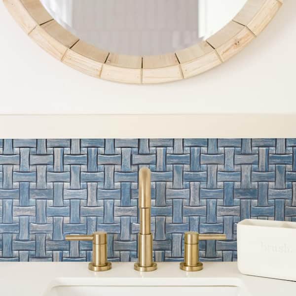 Cassis Dog Bone Basketweave Blue with Blue Dot 10 in. x 10 in. Porcelain Floor and Wall Mosaic Tile (7.1 sq. ft. /Case)