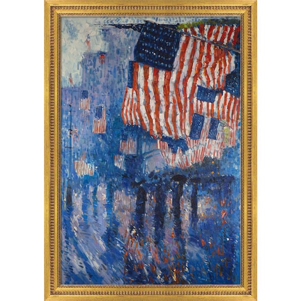 LA PASTICHE The Avenue in the Rain by Childe Hassam Versailles Gold Queen Framed Culture Oil Painting Art Print 29 in. x 41 in.