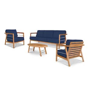 Daniele 4-Piece Teak Patio Conversatoin Deep Seating Set with Sunbrella Navy Cushions