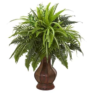 Indoor 26 Mixed Greens and Fern Artificial Plant in Decorative Planter
