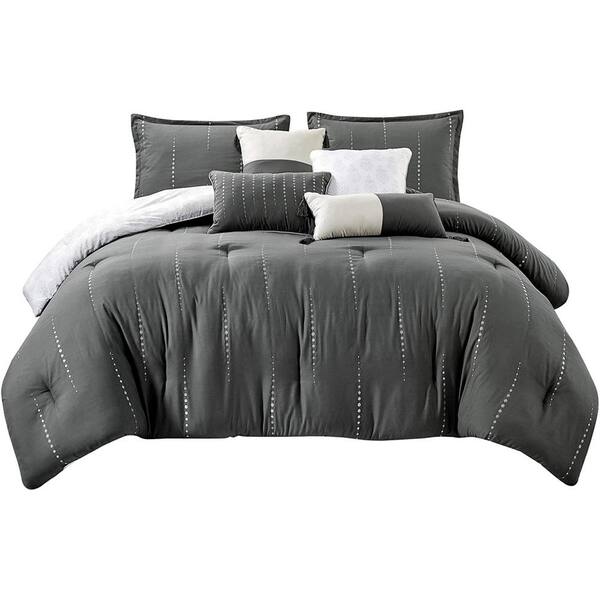 Shatex 7 Piece Gray Luxury Micro Sculpt Microfiber Polyester King Comforter Set J21910 Gray K 6162