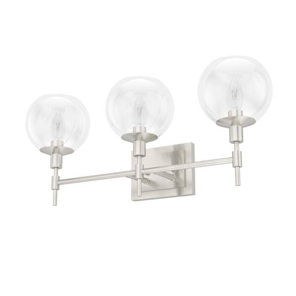 Hunter Xidane 24 in. 3-Light Brushed Nickel Vanity Light with Clear ...