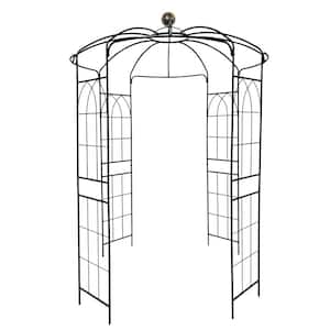 Outsunny Height 7 ft. Wood Steel Arched Trellis Arbor with Natural Fir ...
