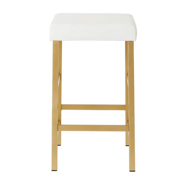 OSP Home Furnishings Metro 26 in. Gold Backless Stool in White