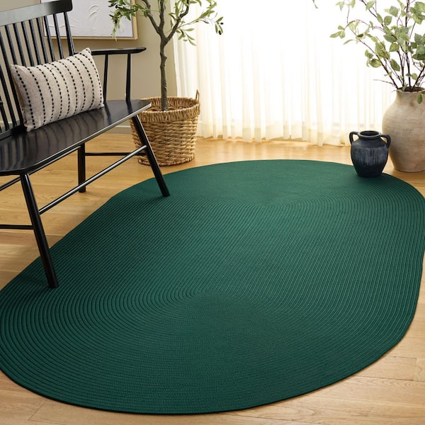 Braided 6 ft. x 9 ft. Oval Green Modern Solid Color Area Rug