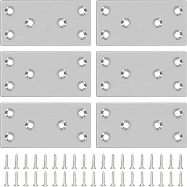3.11 x 1.57 1.8-Guage Stainless Steel Flat Metal Bracket with Holes for Wood Furniture 6-Pack