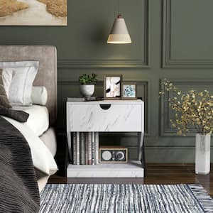 Hanniger Marble 1-Drawer 23.62 in. W Nightstand