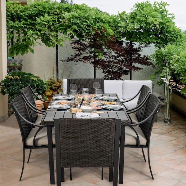 HAPPATIO 7 Piece Wicker Rattan Outdoor Dining Set with Washable