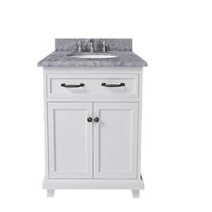 24 In. W x 22.4 In. D x 35 In. H Freestanding Bathroom Vanity in White with Solid Wood and Carrara Marble Top