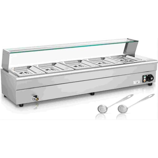 Unbranded 70 qt. Chafing Dish in Silver Stainless Steel with 5-Pieces Electric Warming Tray for Food or Sauces, Buffet Server