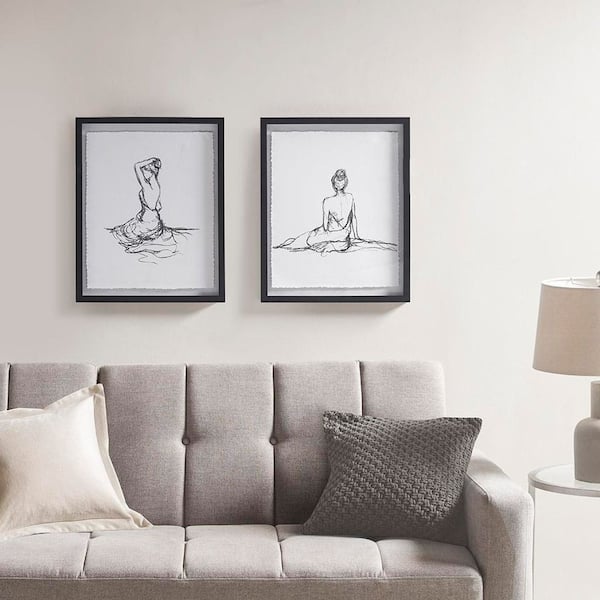 Sketch Glass and Matted Wall Art Set 2-pieces Framed Art Print 21 in. x 17 in.