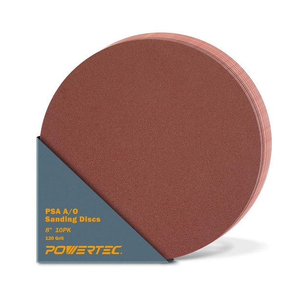 POWERTEC 8 in. 120 Grit PSA Aluminum Oxide Sanding Disc/Self Stick  (10-Pack) 110560 - The Home Depot