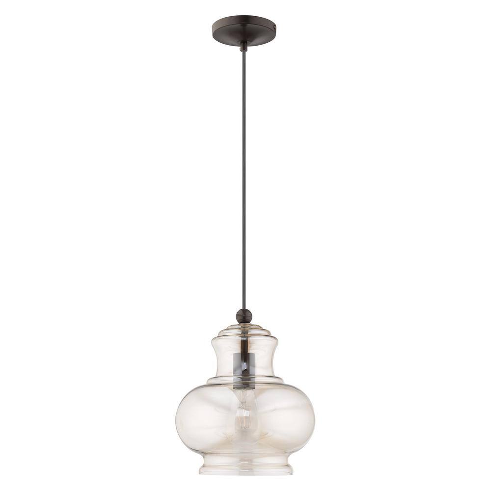 English Bronze & Champagne Glass 9" Mini Pendant Light