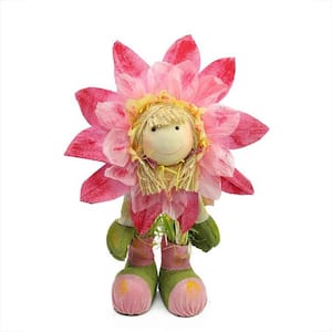 29 in. Pink, Green and Yellow Spring Floral Standing Sunflower Girl Decorative Figure