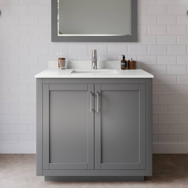 Wyndham Collection Miranda 36 in. W x 22 in. D x 33.75 in. H Single Bath Vanity in Dark Gray with White Quartz Top