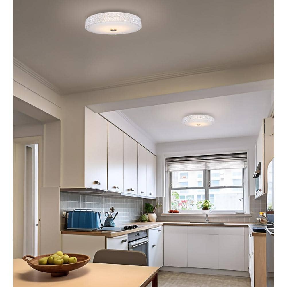 Maxine 15" White Crystal Drum LED Flush Mount Ceiling Light