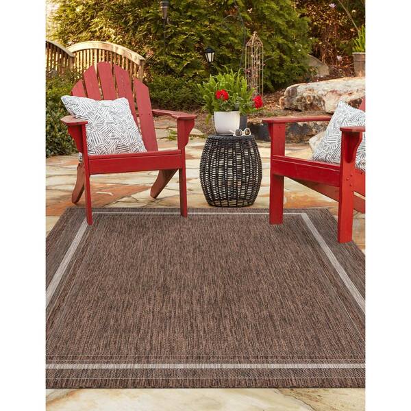Unique Loom Links Outdoor 7 x 10 Brown/Black Indoor/Outdoor Stripe French Country Area Rug Unique Loom Links Outdoor 7 x 10 Brown/Black Indoor/Outdoor Stripe French Country Area Rug