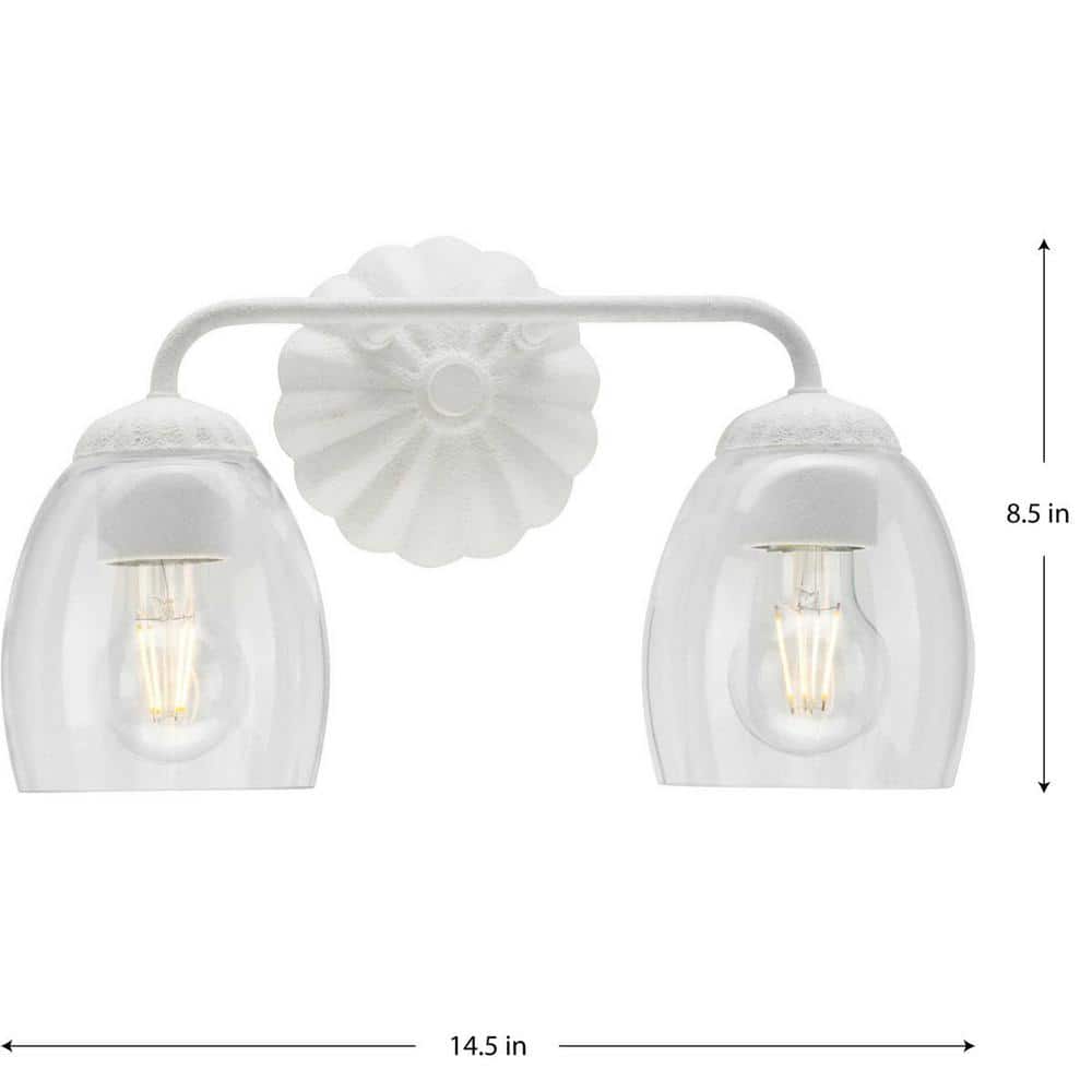 White Plaster and Clear Glass 2-Light Vanity Fixture