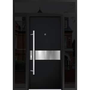 6072 60 in. x 96 in. Right-hand/Inswing 3 Sidelights Black Enamel Steel Prehung Front Door with Hardware