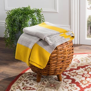 Sun Kissed 50 in. x 60 in. Yellow/Light Gray/Natural Knit Throw Blanket