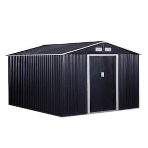 10.6 ft. x 9.1 ft. x 6.3 ft. Grey Metal Garden Shed with 4 Ventilation Slots and Sliding Doors