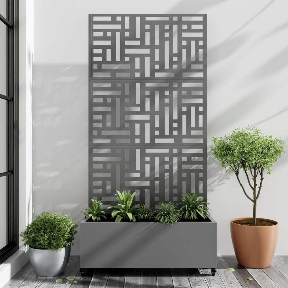 ガーデンボウル『C』 6 ft. x 3 ft. Gray Galvanized Steel Decorative Screen Panel