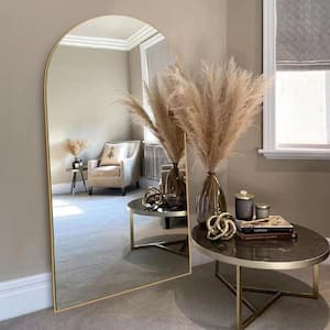 28 in. W x 70.5 in. H Oversized Modern Arch Wood Framed Gold Full Length Standing Mirror Floor Mirror