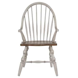 Country Grove Distressed Light Gray and Nutmeg Brown Arm Chair