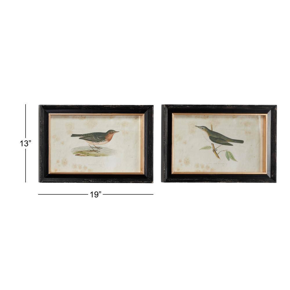 Black Framed Bird Print Wall Art Set, 20" x 14"