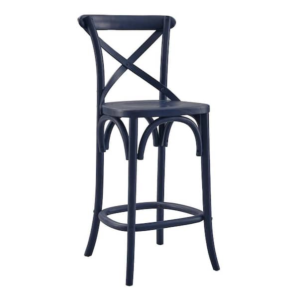 Gear 25.5 in. Seat Height ELM wood Counter Bar Stool in Midnight Blue