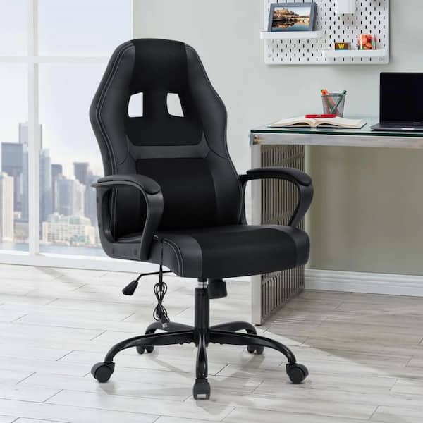 Kasia Faux Leather Massage Ergonomic Office Chair in Black with Arms