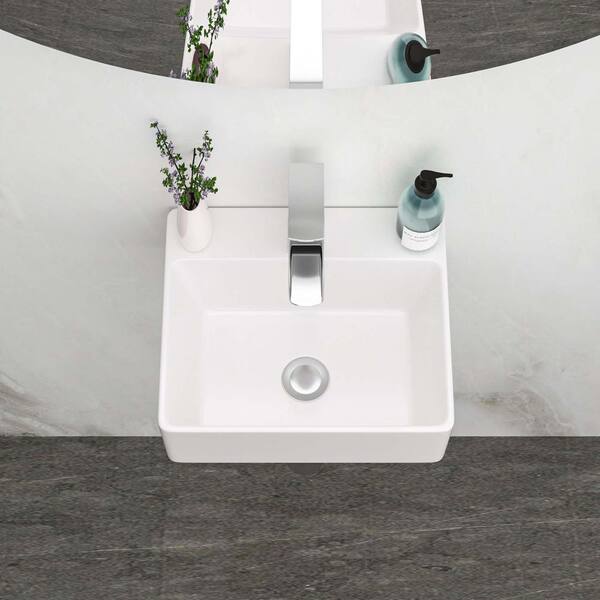 4.8 in. Wall-Mounted Rectangular Bathroom Ceramic Sink in White, 13.6 in. x 11.6 in. Wall Mount Bathroom Sink