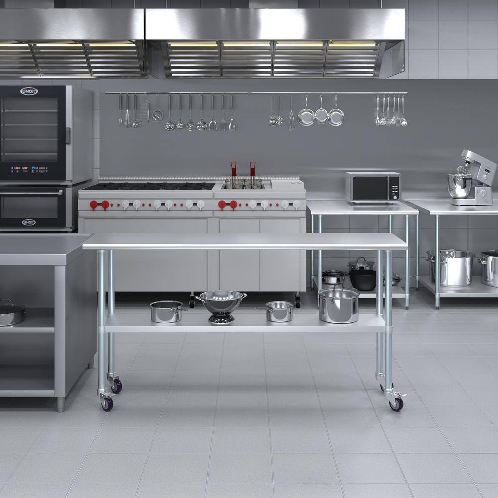 72" Stainless Steel Work Table with Galvanized Undershelf and Casters