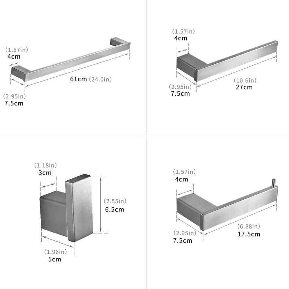Brushed Nickel 4-Piece Stainless Steel Bathroom Hardware Set