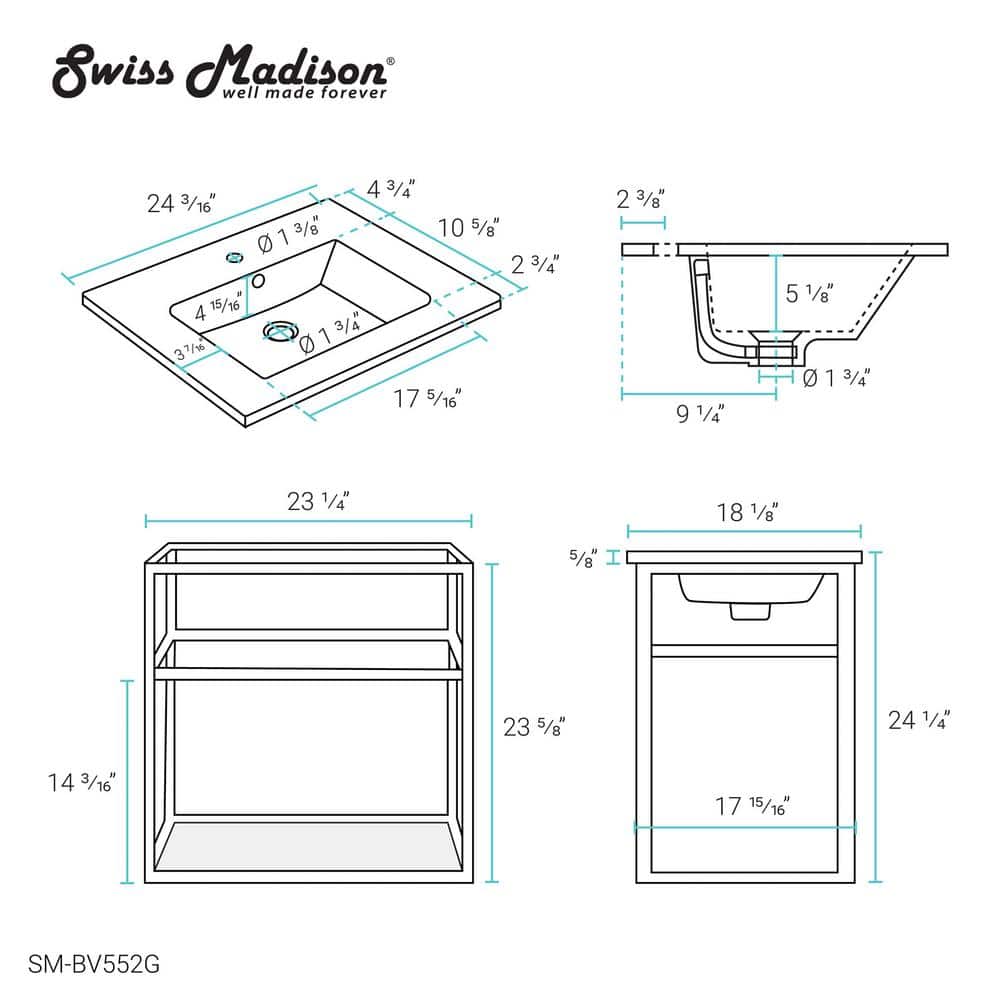 Pierre 24" Gold Metal Frame with Glass Shelf Wall-Mounted Vanity