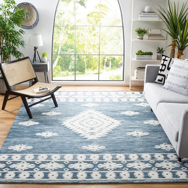 Aspen Navy/Ivory 8 ft. x 10 ft. Border Striped Area Rug