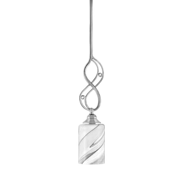Unbranded Revell 100-Watt 1-Light Chrome Stem Mini Pendant Light with Onyx Swirl Glass Shade and Light Bulb Not Included