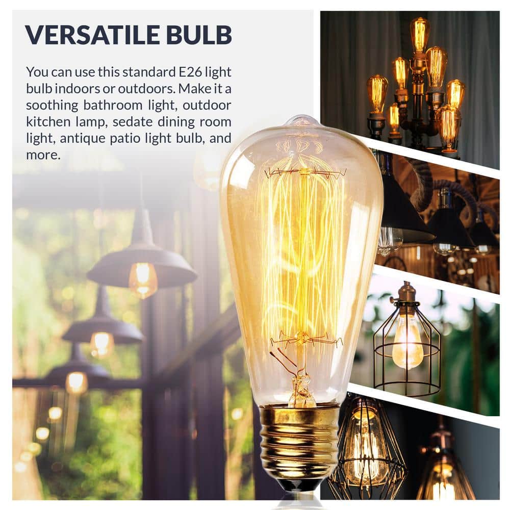 60-Watt Equivalent ST64 Vintage Style Edison Bulbs, Incandescent Dimmable E26 Filament Bulb, 2700K (6-Pack)