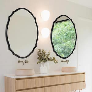 24 in. W x 35.8 in. H Black Wood Frame Irregular Decorative Wall Mirror/Bathroom Mirror