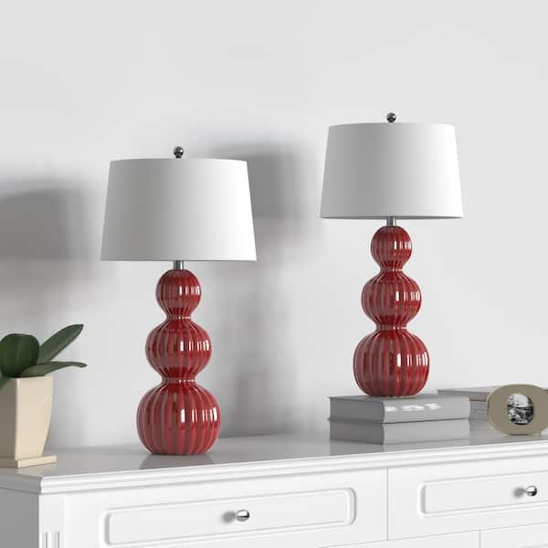 Maxax Columbia 28 " Red Table Lamp Set With White Shade (Set of 2)