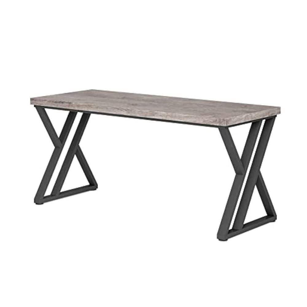 Oneb 55.12 in. Rectangular Gray and Black Wood Writing Desk with Z Base Metal