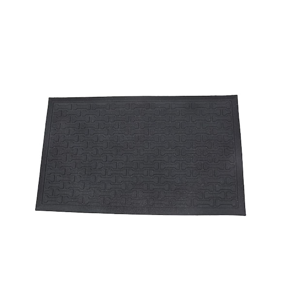 ECOMAT Black 17.75 in. x 29.2 in. Recycled Rubber Dog Bone Design Indoor/Outdoor Door Mat (1-pack)