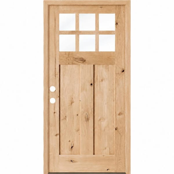 36 in. x 80 in. Craftsman Knotty Alder Right-Hand/Inswing 6 Lite Beveled Clear Glass Unfinished Wood Prehung Front Door